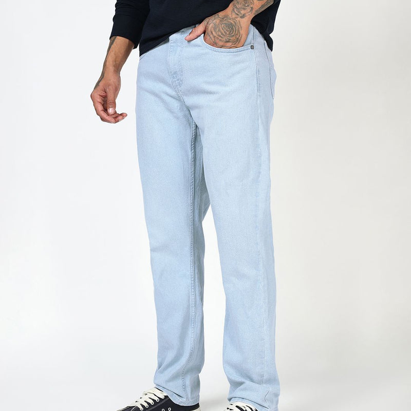 Men's Light Blue Slim Straight Fit Stretchable Mid-Rise Jeans