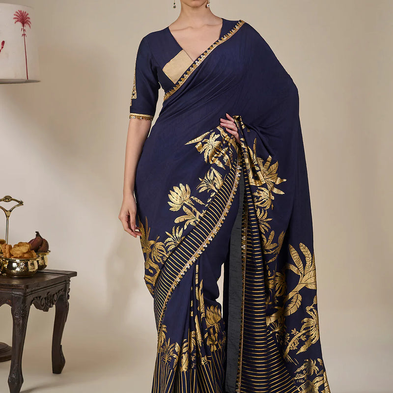 Blue Backwater Postcard Stripe Saree